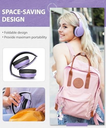 rockpapa E7 Wired/Wireless Bluetooth Headphones with Mic, 25 Hours Playtime | 2 in 1 Wire less Blue tooth Head Phones Foldable Lightweight for Kids Boys Girls Youth in School Airplane Car Purple - color: Purple Black, style: without Case