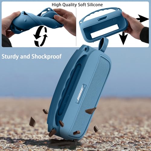 co2CREA Hard and Silicone Travel Case for Bose SoundLink Flex 2/1,Blue Dusk | 2nd Gen Compatibility, Dual-Layer Protection, EVA Hard Shell, Silicone Cover, Adjustable Shoulder Strap, Aluminum Carabiner - color: Blue Dusk Case