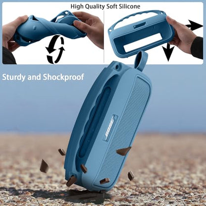 co2CREA Hard and Silicone Travel Case for Bose SoundLink Flex 2/1,Blue Dusk | 2nd Gen Compatibility, Dual-Layer Protection, EVA Hard Shell, Silicone Cover, Adjustable Shoulder Strap, Aluminum Carabiner - color: Blue Dusk Case