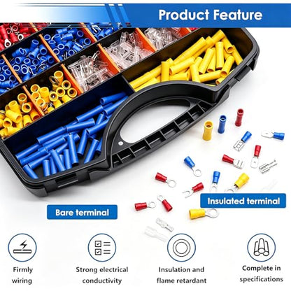 smseace 1100Pcs Wire Connectors Kit with Crimping Tool Packed in Handheld box 22-10AWG Insulated Wire Crimp Spade/Fork/Ring/Butt Electrical Speaker Wire Connector - size: 1100Pcs