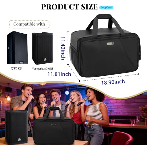Speaker Carrying Case for QSC K8/K8.2, Padded Portable Tote Bag | Thickened Sponge for Compact 8" Speaker Cabinets, Stores Microphone, Cable, Adapter for Gig, Band, Rehearsal, Bag Only