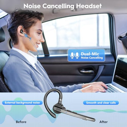 Bluetooth Headset 2 Pack V5.1 72H Talktime Wireless Headset for Cellphone | 500mah Charging Case,Mute Function,Dual Mic Noise Cancelling Hands-Free Bluetooth Earpiece for Office Driver (2)