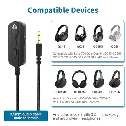 Zosvoses Headphone Extension Cable with Volume Control & Mute Compatible with Bose 700, QC45, QC35 II, QC35, QC25, QC15 Headphones Cable, 3.5mm Male to Female Stereo Audio Cable, 4.9ft