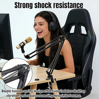 Microphone Boom Arm Stand, Adjustable Desk Mount Scissor Arm with 360° Rotation, Heavy Duty Metal, for Podcast, Recording, Streaming, Gaming, Voice-Over, Studio, Home Office – Black