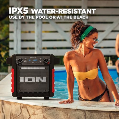 ION Tailgater Classic Portable Bluetooth Outdoor Speaker, Red | Water Resistant, Rechargeable Battery, Radio, USB Charging, Stereo Linking, App Control, for Parties and Outdoor Events - style: Tailgater Classic - Red