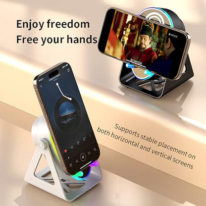 5-in-1 Induction Bluetooth Speaker with RGB Light Phone Stand | ABS mesh speaker delivers 360° surround sound with colorful lights for party and gaming use - color: Black (5 in 1 )