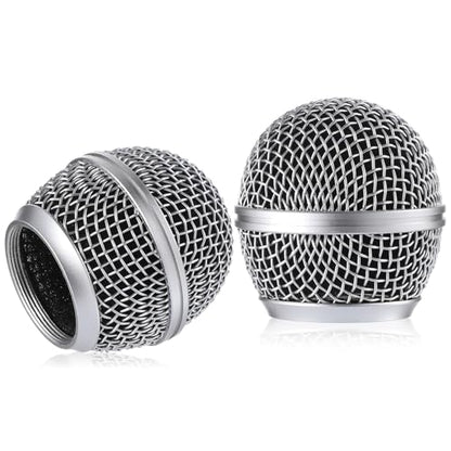 Microphone Head Replace Microphone Cover Microphone Windscreen Microphone Pop Filter Microphone Ball Head Mesh with Inner Foam Microphone Replacement Grille for Shure Sm58, 2 Pcs, Silver