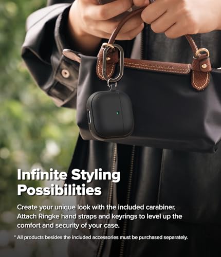Ringke Onyx Magnetic for AirPods 4 Case [Compatible with MagSafe] Oil & Dirt Resistant Feels Good in The Hand Non-Slip Lightweight Cover with Carabiner - Black - color: Black, size: AirPods 4