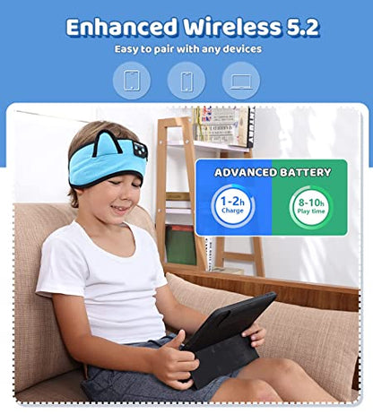 KIDSBAND Kids Headphones Bluetooth Headband Adjustable, Wireless Sleep Headphones for Kids with Wired Playback 3.5 MM Jack for Teens/Boys/Girls/Smartphones/School/Kindle/Airplane Travel/Plane/Tablet - color: Blue