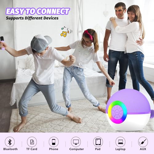 Mgaolo Mini Karaoke Machine for Kids Adults,Portable Bluetooth Speaker with 2 Wireless Microphones,Gift Toys with MP3 Player for Boys Girls 3-12 Year Old Birthday Family Home Party Present (Purple) - color: Purple 2mic
