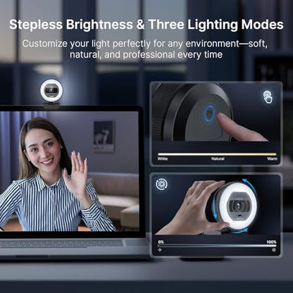 NexiGo N930E Pro, 4K Webcam with Ring Light, PDAF Autofocus, 1080P@60FPS, Dual Noise-Canceling Mics, Built-in Privacy Shutter, Web Cam for Streaming, Meeting, Gaming - style: 4K Webcam with Light