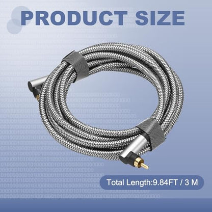 MECCANIXITY Dual 90 Degree Subwoofer Cable, 10ft Right Angle RCA Cable 24K Gold-Plated Digital Coaxial Hi-Fi Cord for Home Subwoofer Audio Power Amplifier, Gray - size: 10ft