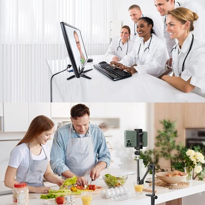 Webcam Stand Camera Desk Mount with Phone Holder & 5/8" Screw - 22" Flexible Projector Stand Gooseneck Desk Mic Stand for Logitech C922 C930e C920 C615 C960 Brio 4K, GoPro, Blue Yeti Snowball Ice