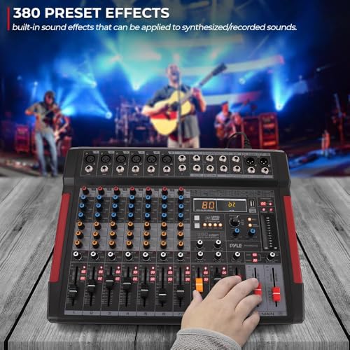 Pyle Professional 8 Channel Audio Mixer - DJ Sound Controller w/ Bluetooth Wireless, 6 XLR Mic/Line Input, DSP Effects, USB-A Input, PC Recording, MP3 Player, LED Level Meters, Sub Out - PMX648 - size: 8