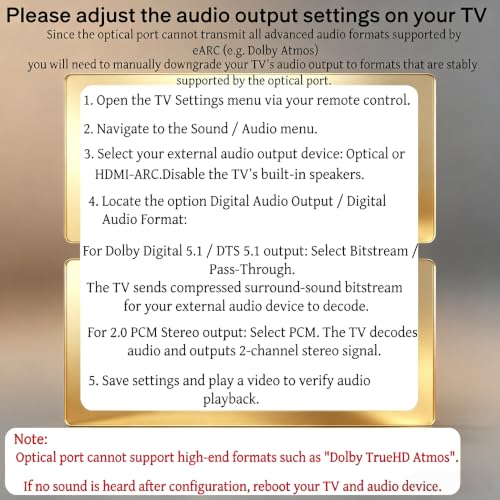 192kHz HDMI eARC to Optical Audio Adapter - 6FT,Not Support CEC - size: 6FT