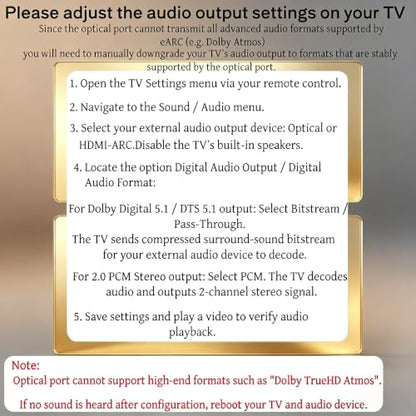 192kHz HDMI eARC to Optical Audio Adapter - 6FT,Not Support CEC - size: 6FT