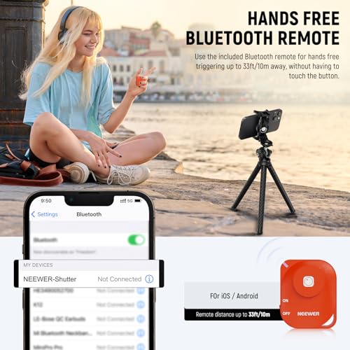 NEEWER Flexible Tripod with Remote, Mini Camera Phone Tripod Stand with Hidden Phone Holder&Action Camera Adapter Compatible with iPhone GoPro Hero13 12 11 10 DJI Insta360 Samsung for Vlogging, TP34 - style: TP34