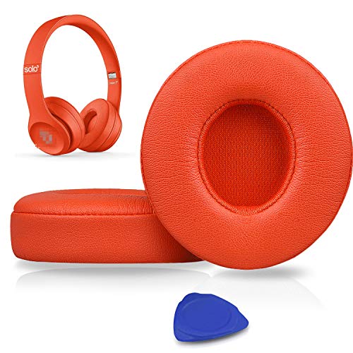 SoloWIT Earpads Cushions Replacement for Beats Solo 2 & Solo 3 Wireless On-Ear Headphones, Solo2 Solo3 Ear Pads with Soft Protein Leather, Added Thickness - Orange - color: Orange