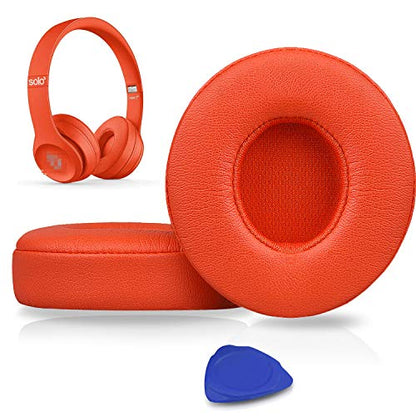 SoloWIT Earpads Cushions Replacement for Beats Solo 2 & Solo 3 Wireless On-Ear Headphones, Solo2 Solo3 Ear Pads with Soft Protein Leather, Added Thickness - Orange - color: Orange