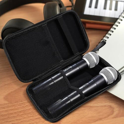 Cabilock Portable Hard Shell Microphone Storage Bag with Padded Dividers Shockproof Protective Case for Mic and Accessories Organizer