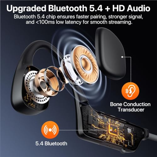 Bone Conduction Headphones, Open Ear Wireless Headphones, 10H Playtime, Bluetooth 5.4, Lightweight Sport Headphones with Stable Connection, Sweatproof Running Headset for Workout Cycling, Black