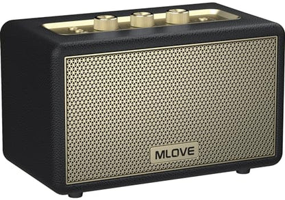 MLOVE A200 Retro Bluetooth Speaker for Home | Aux Input, USB Port, Micro SD Card Slot, Battery Powered, Dual Pairing, 80W Peak Power, Old School Style, Black and Gold - color: Black Gold