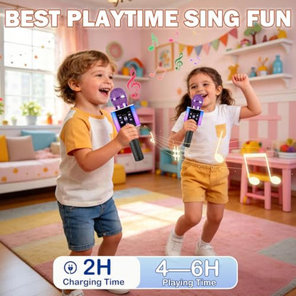 Wireless Bluetooth Karaoke Microphone for Kids & Adults, Singing Mic with Disco Lights, Voice Changer, Built-in Speaker, Portable Karaoke Player for Party & Travel Gifts(Purple) - color: purple