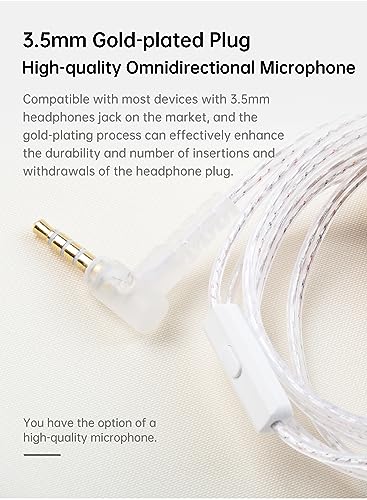 KBEAR High Purity Oxygen-Free Silver Plated 2pin IEM Cable,HiFi Wired Earbuds Detachable Upgrade Cable for KZ ZST ZSR ED12 ES3 ES4 ZS10 BA10 AS06 AS10 ZSTX EDX CCA C10 Earphones (with Mic, B Pin) - color: White, size: 2PIN 3.5MM, with Mic, style: 1.2M Lon