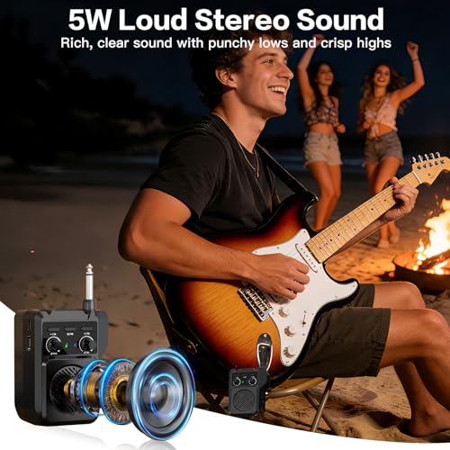 ZealSound Mini Guitar Amp with Bluetooth, 5W Portable Practice Amp with 4 Built-in Effects (Clean, Overdrive, Distortion, Reverb), USB Playback, Rechargeable Up to 8 Hours for Electric Guitar