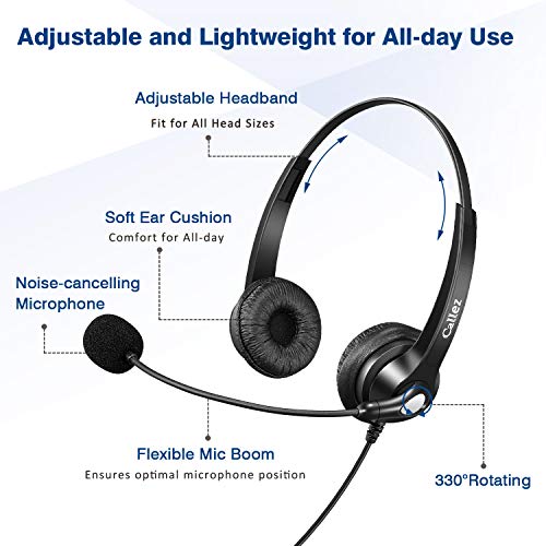 Callez USB Headset with Microphone Noise Cancelling & Audio Controls for PC | Stereo Computer Headphones for Laptop Business Skype Zoom UC Lync Softphone Call Center Office, Clearer Voice, Ultra Comfort