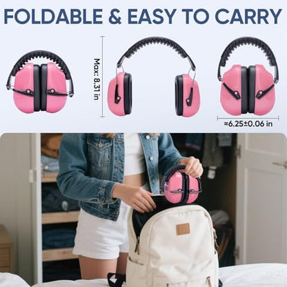TICONN Noise Cancelling Ear Muffs for Adults, SNR 33dB Hearing Protection, Adjustable Safety Earmuffs for Construction - color: Soft Pink