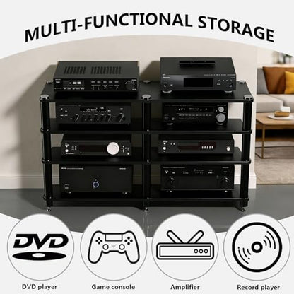 4-Tier Heavy Duty AV Media Stand, Multi-Functional Audio Rack with Vibration-Absorbing Spikes, Heat Dissipation av Stand, Anti-Shake Stereo Racks and Stands for Home, Office, Theater (Black, 4-Tier) - size: 4-Tier