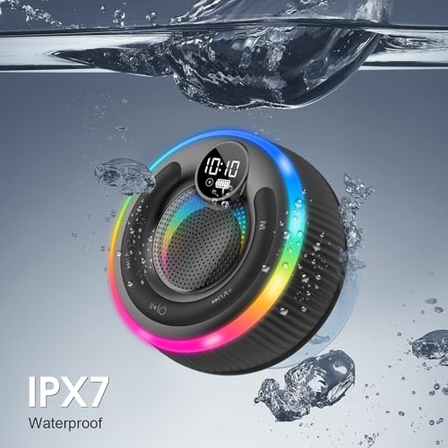 Portable Bluetooth Shower Speaker with Lights, Bluetooth 5.3, Small Wireless Speaker for Outdoor, Blue - color: Blue