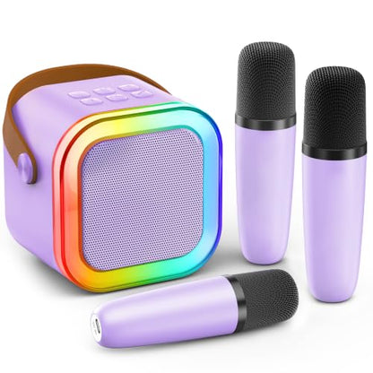 Mini Karaoke Machine, Portable Bluetooth Speaker & 3 Wireless Microphones | Karaoke Player Karaoke Microphone For Family Home Party Outdoor With HI-FI Sound | 5 Magic Sound | PA System | USB | TF | AUX - color: Deep Pink