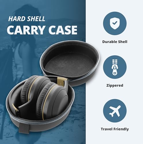 SENTRY OSH Over Ear Bluetooth Wireless Headphones, Active Noise Canceling -20dB Reduction, 22 Hour Battery Life, Control Buttons, Built in Microphone, USB C Charging and Carrying Case Included - color: Black