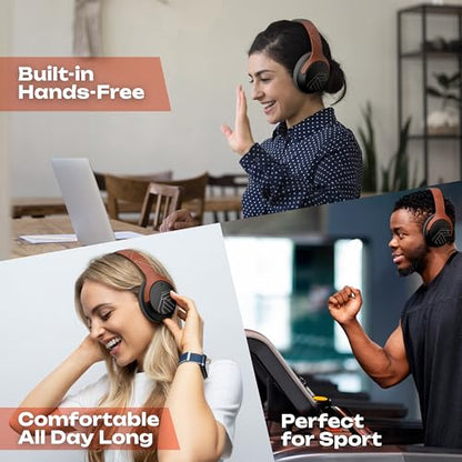 PowerLocus Bluetooth Headphones Over Ear, 60H Playtime, 4 EQ Modes Wireless Headphones with Microphone, Hi-Fi Stereo Deep Bass Foldable Headphone, Soft Foam Ear Cups,Fast Charging for Travel/PC/Phones - color: Grey/Orange
