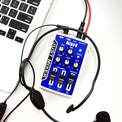 JUST MIXER Audio/DJ Mixer - Battery/USB Powered Portable Pocket Audio Mixer w/ 3 Stereo Channels (3.5mm) Plus On/Off Switch (Blue) - color: blue
