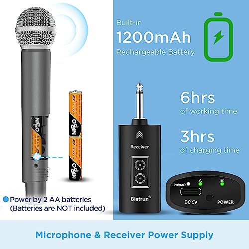 Bietrun UHF Wireless Microphone with 1/4'' Plug Rechargeable Receiver - color: Battery Microphone-WXM31-2
