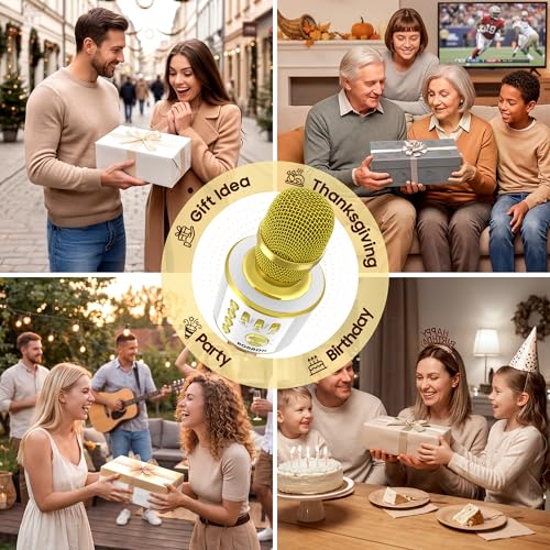 BONAOK Wireless Bluetooth Karaoke Microphone,3-in-1 Portable Handheld Karaoke Mic Speaker Machine Home Party Birthday for All Smartphones (Q37 Gold) - color: Gold
