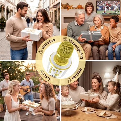 BONAOK Wireless Bluetooth Karaoke Microphone,3-in-1 Portable Handheld Karaoke Mic Speaker Machine Home Party Birthday for All Smartphones (Q37 Gold) - color: Gold