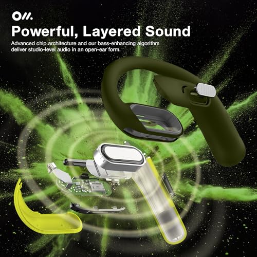 Oladance OWS Pro Open-Ear True Wireless Headphones, 16-Hour Playtime | Bluetooth 5.3, Dual-Device Connectivity, Amplifier Chip, Virtual Bass, Liquid Silicone, Titanium Frame, Comfortable Fit - color: Green