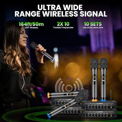 Wireless Microphone System Cordless Dynamic Mic UHF Dual Channel Wireless Handheld Microphone with Echo Bluetooth Volume Control for Karaoke Singing Church for Amplifier Speaker Mixer - size: 2 Channel UHF Cordless Handheld Dynamic Mic