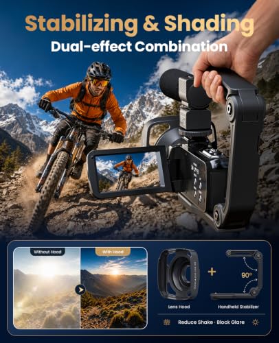 4K Video Camera Camcorder 96MP Vlogging Camera for YouTube 3.0" Touch Screen 18X Digital Zoom IR Night Vision with External Stereo Microphone,Remote,Lens Hood,Handheld Stabilizer,32G Card &2 Batteries