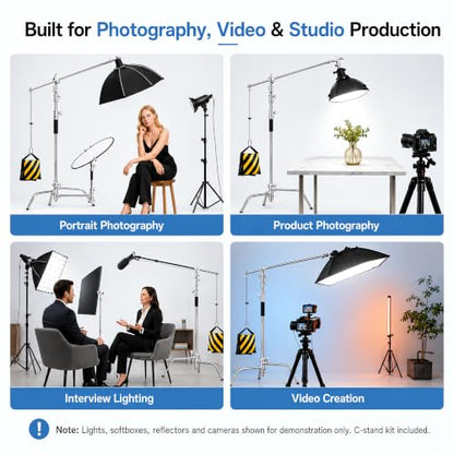Heavy Duty C-Stand with Boom Arm & Turtle Base - 210cm Stainless Steel Photography Light Stand Kit, 88cm Extension Arm, 2 Grip Heads, Sandbag & Carrying Case for Studio Softbox Monolight - size: 210CM CSTAND + BAG + SANDBAG + 4PCS CLAMPS