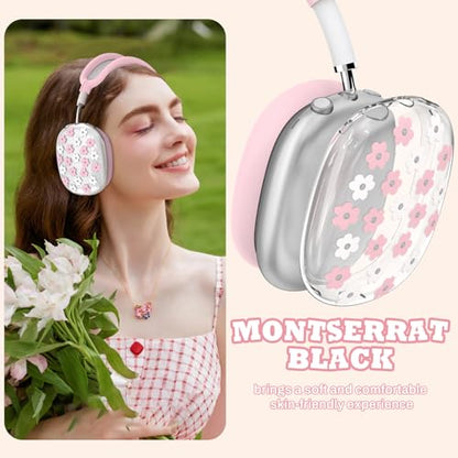 for Apple AirPods Max,Clear Flower Soft TPU Case for Women Girly,Pink | Ear Pad Case Cover/Ear Cups Cover/Headband Cover for AirPods Max Headphones (2024/2020)Transparent AirPod Max (USB-C) - color: Pink Flower