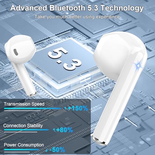 Wireless Earbuds, Bluetooth Headphones, Stereo Bass Ear Buds with ENC Noise Cancelling Mics, Bluetooth Earbuds with LED Display Charging Case, IP7 Waterproof Earphones for Android iOS/Light white - color: light white