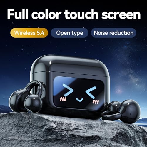 Open Clip Ear Earbuds, Wireless Clip On Headphones with Bluetooth 5.4 LCD Touch Screeen, Lightweight Design Open Ear Buds,IP7 Waterproof Sport Earphones for Running Workout