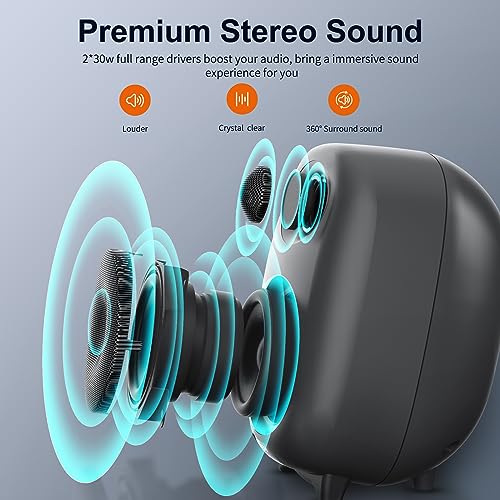 BESTISAN 60 Watt Powered Computer Speaker for Desktop PC | Wired Optical RCA Input Port,Bass and Treble Adjustable,Monitor 1 Pair,Deep Bass,3 Audio Mode Design,Bluetooth 5.0,Grey - color: Gray