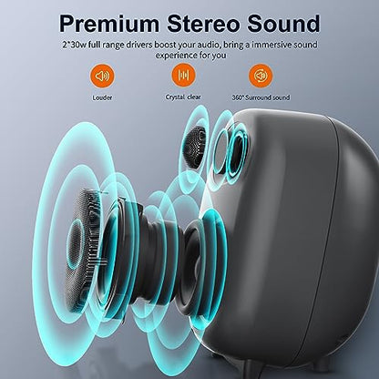 BESTISAN 60 Watt Powered Computer Speaker for Desktop PC | Wired Optical RCA Input Port,Bass and Treble Adjustable,Monitor 1 Pair,Deep Bass,3 Audio Mode Design,Bluetooth 5.0,Grey - color: Gray
