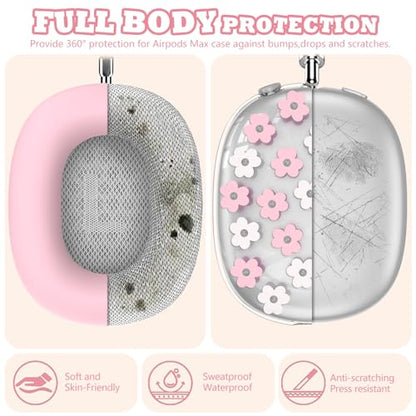 for Apple AirPods Max,Clear Flower Soft TPU Case for Women Girly,Pink | Ear Pad Case Cover/Ear Cups Cover/Headband Cover for AirPods Max Headphones (2024/2020)Transparent AirPod Max (USB-C) - color: Pink Flower